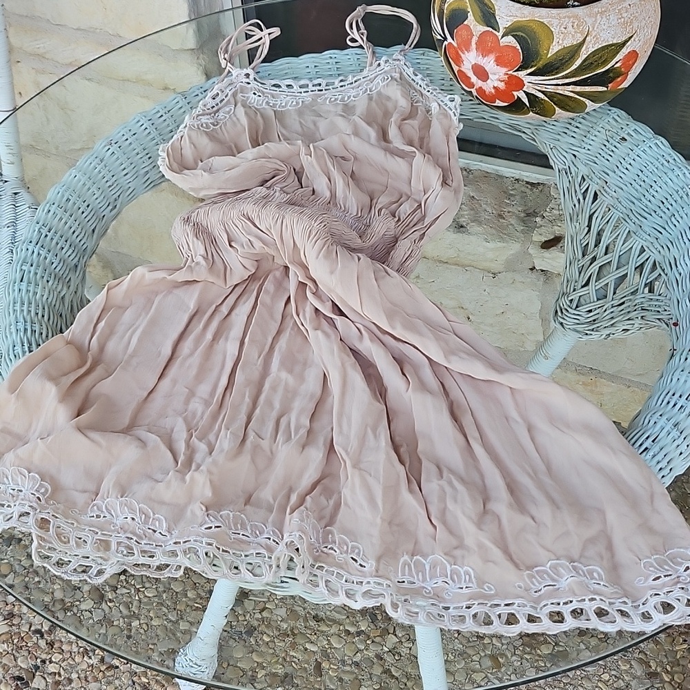 FLANNEL Brand Light Blush Lace-Trim Elastic Waist Sleeveless Summer Dress Size 1 - Picture 14 of 14